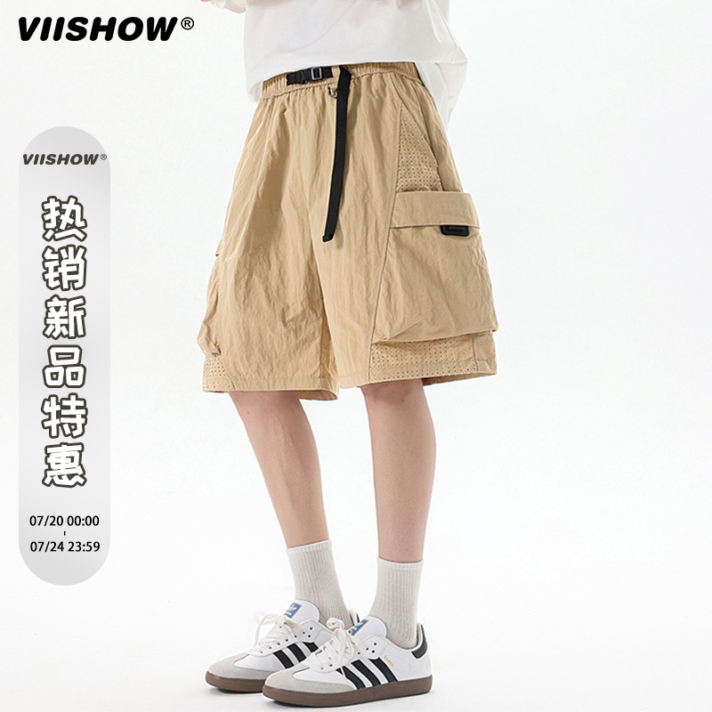 VIISHOW街头复古多口袋工装短裤男潮牌宽松阔腿休闲百搭五分潮裤