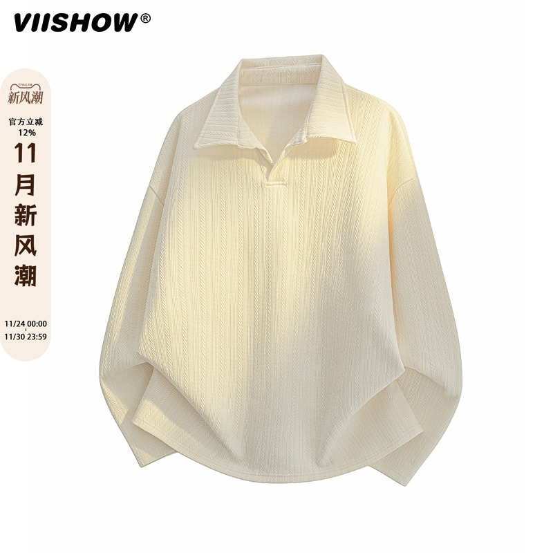 VIISHOW美式POLO衫翻领卫衣男士2025春季新款潮牌休闲长袖上衣服