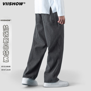 抽绳直筒裤 VIISHOW牛仔裤 复古休闲黑色长裤 男潮牌夏季 子春秋 美式