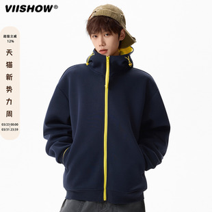 情侣休闲百搭连帽外套 卫衣男士 VIISHOW春季 宽松潮牌撞色拉链开衫