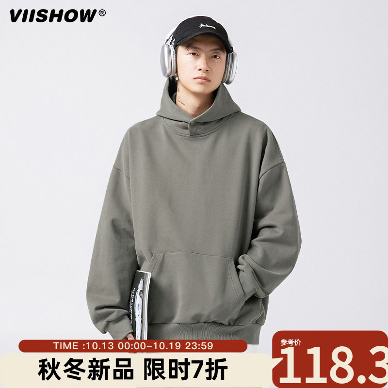 VIISHOW日系潮牌纯色重磅连帽卫衣男春秋oversize宽松上衣帽衫属于什么档次？