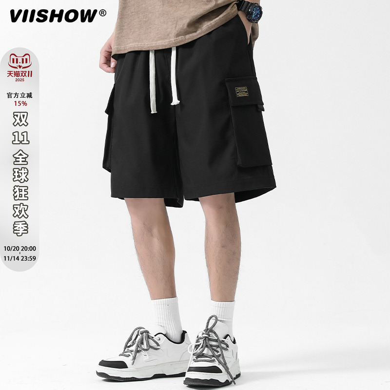 VIISHOW街头复古多口袋工装短裤男潮牌宽松阔腿休闲百搭五分潮裤