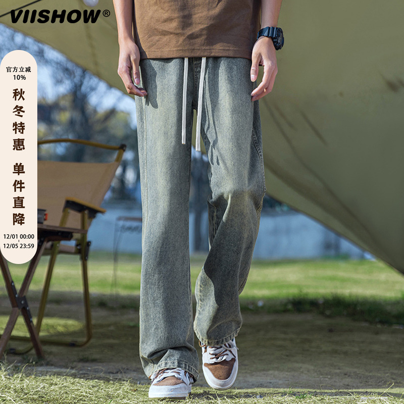 VIISHOW微喇牛仔裤男夏