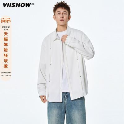 VIISHOW日系撞色拼接长袖衬衫男款秋季新品设计感工装衬衣外套潮