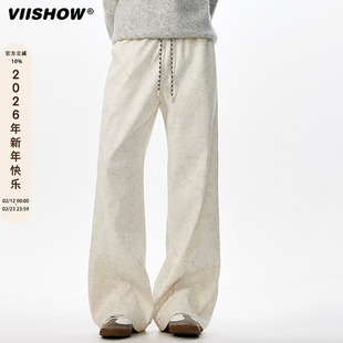VIISHOW美拉德复古暗纹斜切卫裤男秋季美式高街微喇裤直筒休闲裤
