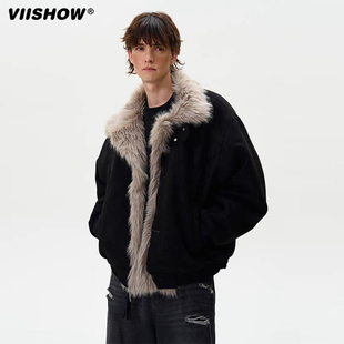 VIISHOW复古做旧座山雕加厚棉服男女宽松解构磨毛高级感毛领外套