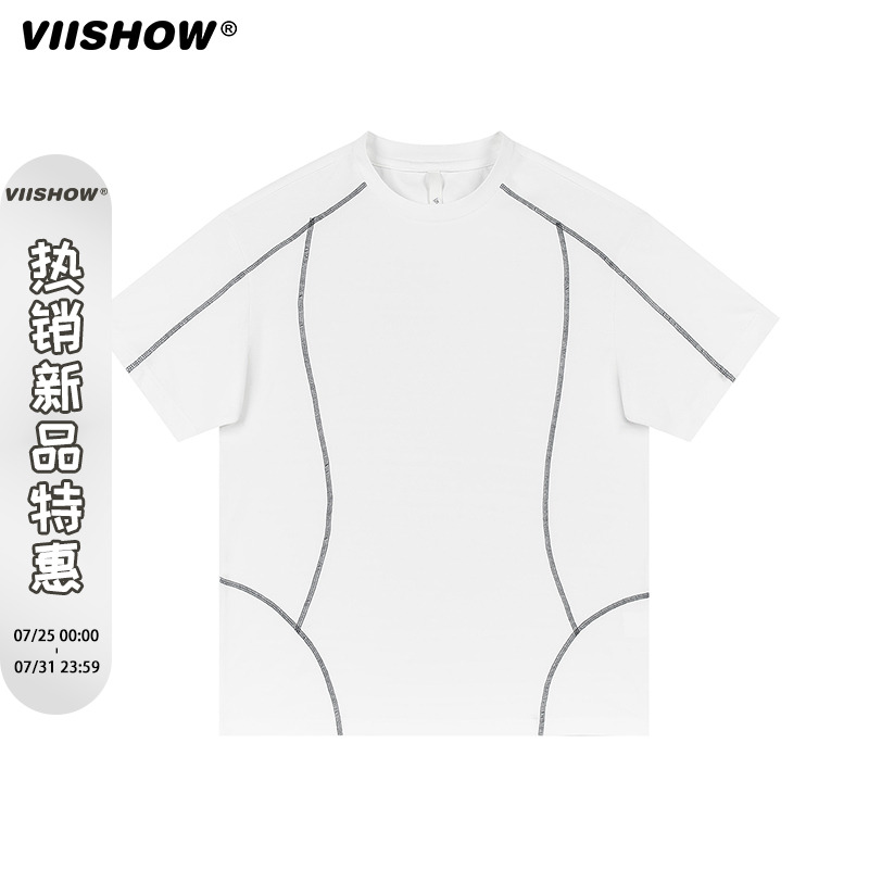 VIISHOW吸湿速干宽松圆领线条短袖男夏季新款休闲透气凉感运动T恤