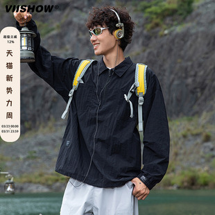 VIISHOW山系户外徒步半拉链套头衬衫 男潮牌宽松运动耐磨百搭上衣