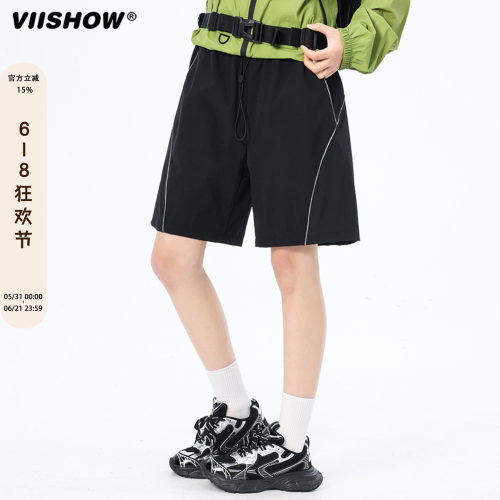 VIISHOW复古拼接速干短裤男夏季潮牌宽松休闲跑步训练运动五裤子