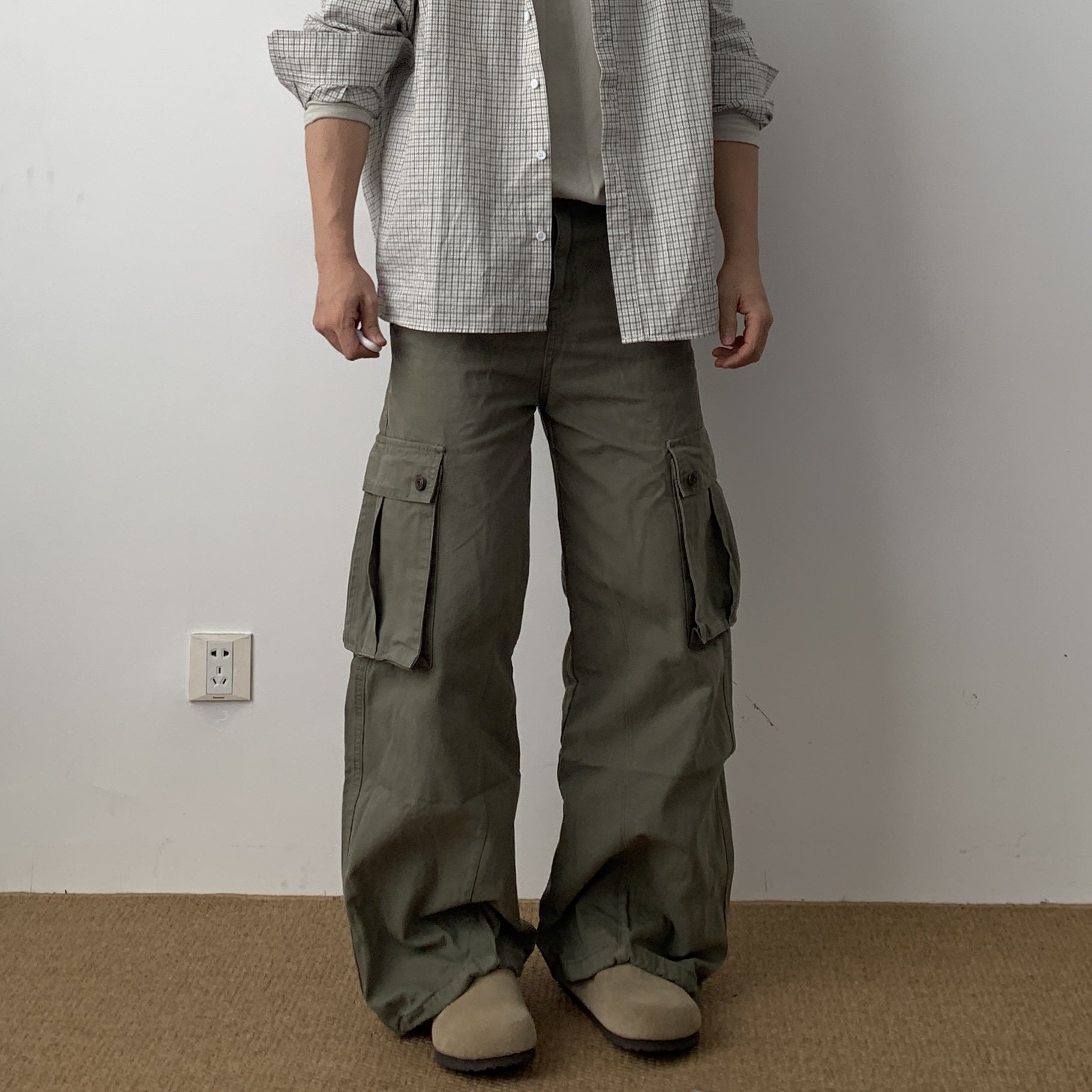 Daily1|复古vintage水洗做旧直筒工装裤大口袋宽松休闲百搭长裤男,男装,休闲裤,淘宝优惠券,粉丝福利购,淘宝优惠卷