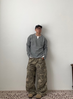 Daily 1|华夫格假两件长袖美式街头感纯色宽松百搭长T小众慵懒ins