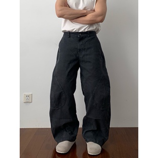 长裤 纯色解构拼接弯刀阔腿裤 复古街头感宽松工装 纯棉 美式 Daily