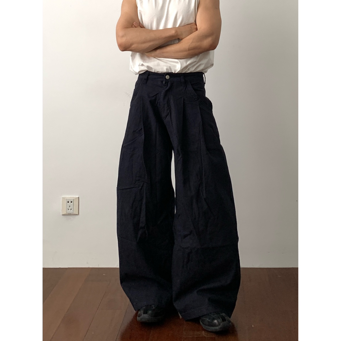 Daily1深蓝日常通勤阔腿长裤