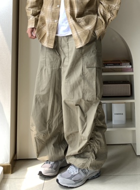 Daily 1|堆积褶皱纯色工装裤日系复古户外宽松立体大口袋直筒长裤