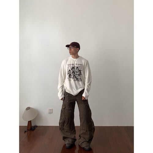 Daily 1|美式朋克人像印花弯刀袖T恤街头感水洗宽松上衣潮vintage