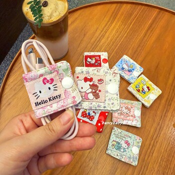 可爱卡通kitty手作布艺数据线绑带耳机充电线收纳夹按扣理线器