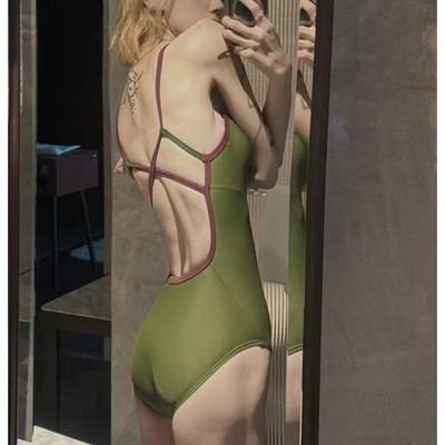 显白连体竞速泳衣女露背