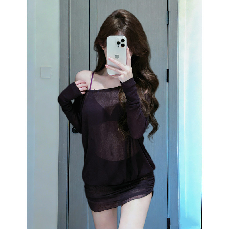 紫色新款比基尼分体泳衣女性感纯欲网红风海岛度假泡温泉小胸夏