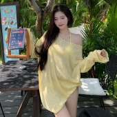 新款 比基尼泳衣女分体三件套性感纯欲甜心辣妹网红风保守罩衣显瘦