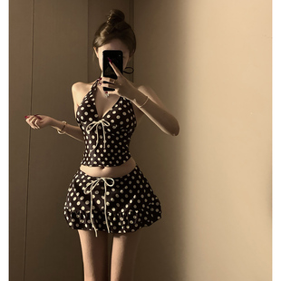 新款 分体比基尼泳衣女小胸显瘦保守纯欲风高级感海岛度假 波点裙式