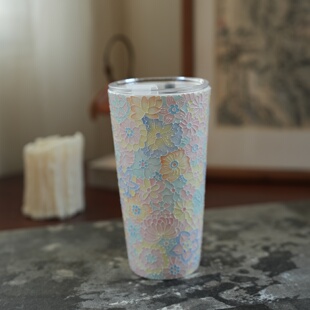 景德镇陶瓷手绘立体浮雕万花大可乐杯新中式精致伴手礼闺蜜情侣