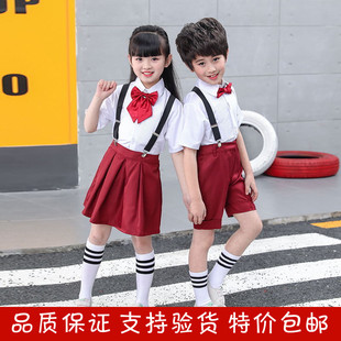男女童表演背带裤套装六一儿童小学生红色合唱礼服幼儿园演出服夏