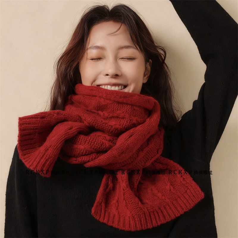 羊毛围巾女冬季时尚花纹纯色保暖围脖男网红青年防寒护颈新款百搭