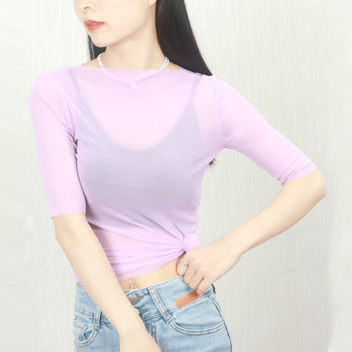 白色百搭网纱打底衫女吊带裙内搭春夏2022款网纱镂空半袖蕾丝上衣