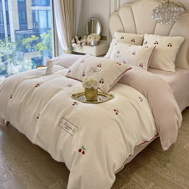 小清新公主风冬季牛奶绒四件套加厚少女心绵羊绒被套保暖床上用品
