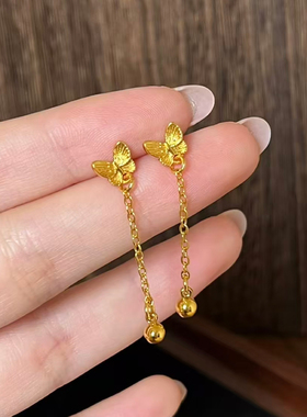沙金蝴蝶流苏耳环女灵动垂感耳钉