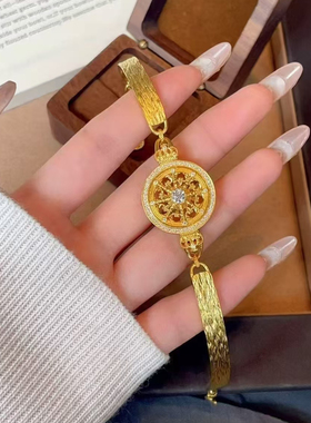 仿真黄金镶钻旋转八宝罗盘手链女