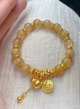黄金色葫芦手链女仿金发晶手串