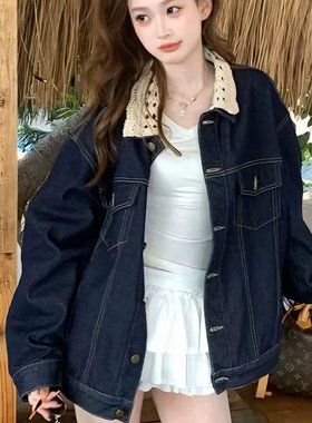 SSYDFER理部牛仔拼接蕾丝设计款牛仔外套气质时尚小众ins