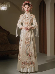 出租2025新款 婚纱礼服龙凤褂奢华敬酒服女 香槟金色秀禾服新娘中式