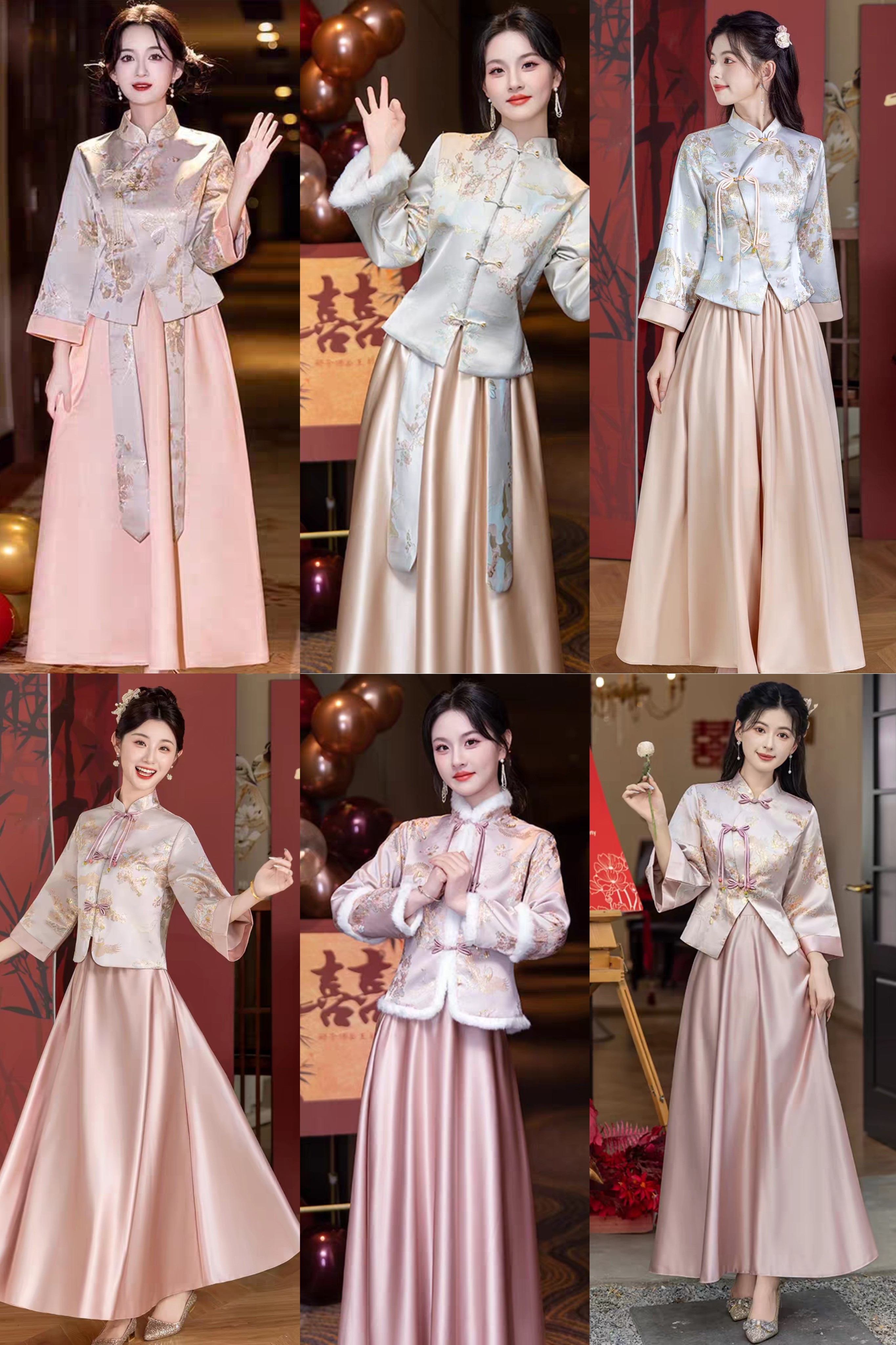 出租新中式伴娘服2025新款婚礼姐妹团粉色国风高级感长袖礼服裙冬,女装/女士精品,秀禾服,淘宝优惠券,粉丝福利购,淘宝优惠卷