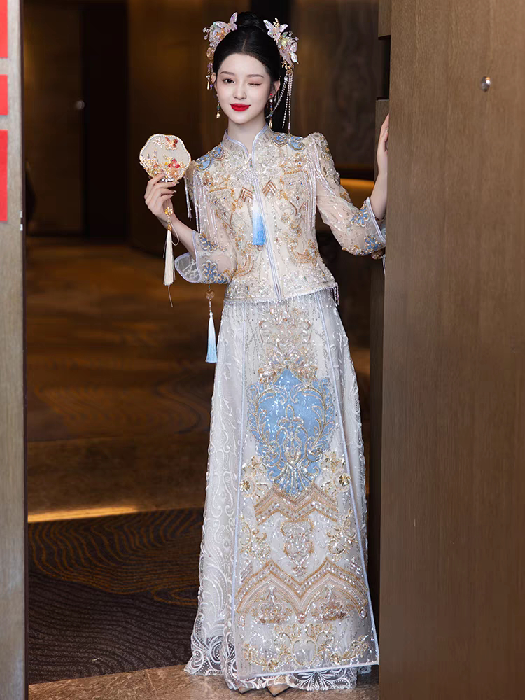 香槟色秀禾服2025春夏新款中式珠绣新娘结婚备婚礼服显瘦婚纱嫁衣