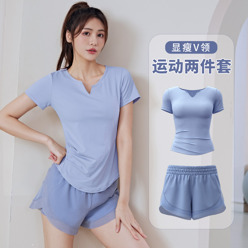 瑜伽服女夏2025新款专业速干跑步速干普拉提健身套装运动短袖上衣