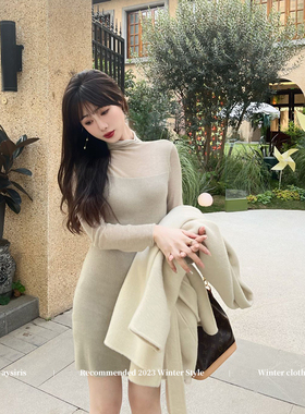 alwaysiris媛鸢/ 含羊毛～2023aw微透拼接显瘦针织打底连衣裙