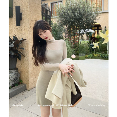 alwaysiris媛鸢/ 含羊毛～2023aw微透拼接显瘦针织打底连衣裙