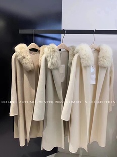 alwaysiris 媛鸢/2022冬coline气质简约浴袍款腰带狐狸毛连帽大衣