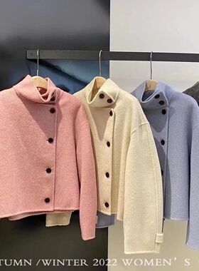 alwaysiris 媛鸢/2023冬coline立领纽扣设计感长毛气质羊绒