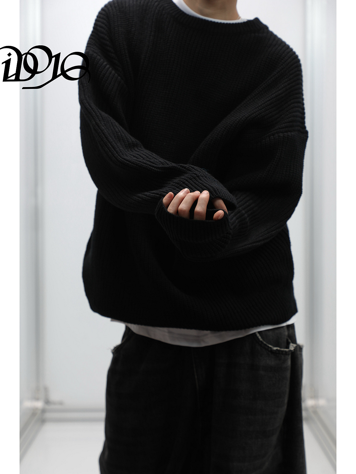 IDOJOS THICK AND HEAVY BLACK SWEATER MENS TEXTURE AUTUMN AND WINTER LOOSE AND LAZY WIND KNITWEAR WARM SWEATER THREAD