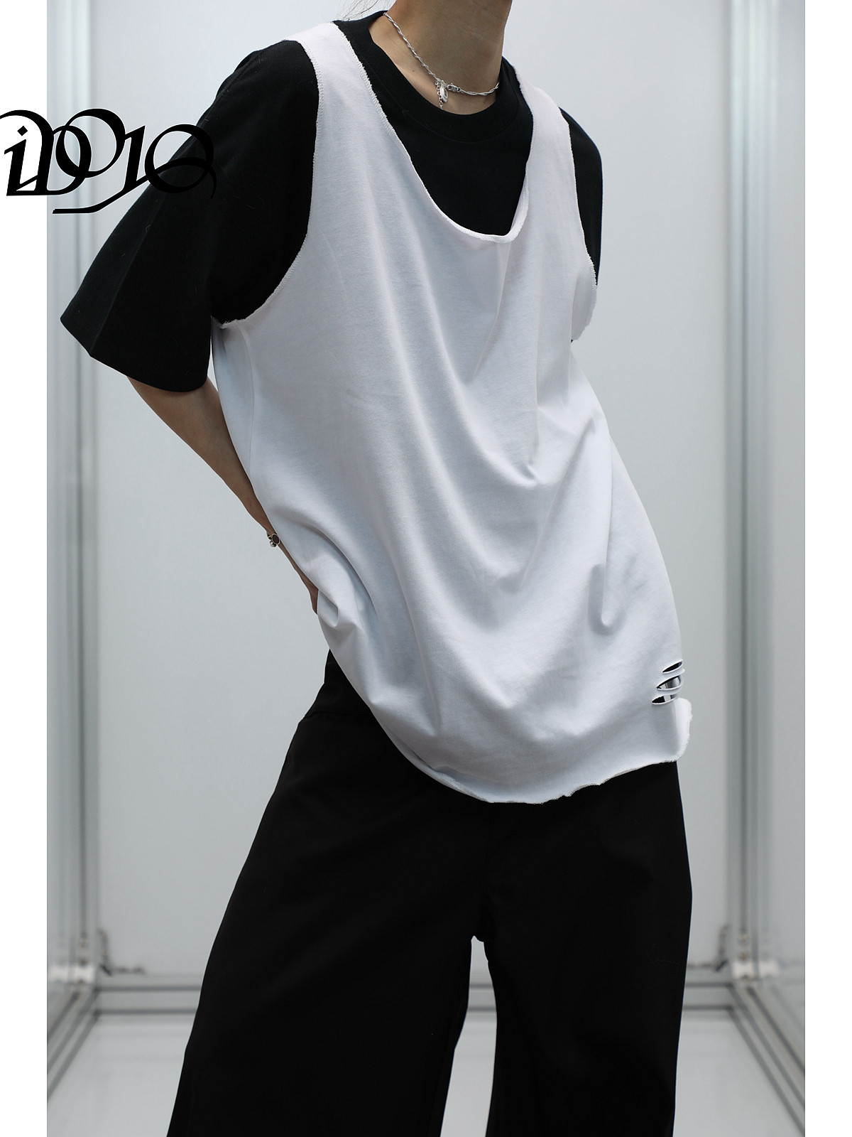 IDOJOS MELANCHOLY RICH SECOND-GENERATION DESTRUCTION CUT VEST T SUMMER BREATHABLE THIN LOOSE SLEEVELESS SWEAT VEST