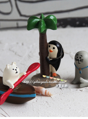 可爱树脂潮玩日式风海边企鹅公仔手办摆件