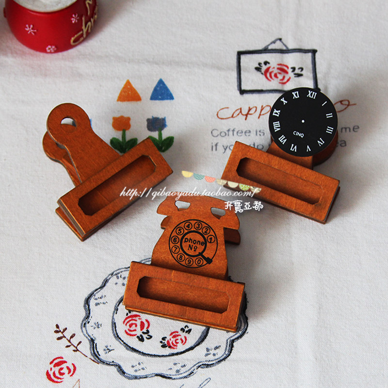 日本单Decole Concombre zakka木质日式复古多功能冰箱贴夹子三款