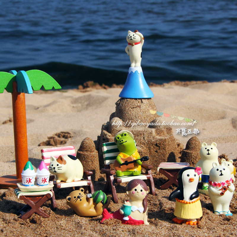 可爱潮玩摆件树脂日式海边动物椰树