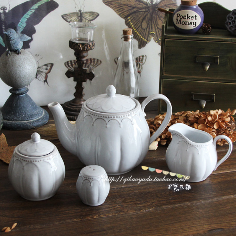 出口法國單zakka虧本清倉陶瓷做舊灰白色宮廷風茶壺奶杯糖罐組合在類目 餐飲具, 茶具, 茶壺中 - 來自Buy2taobao.com提供專業的淘寶代購服務