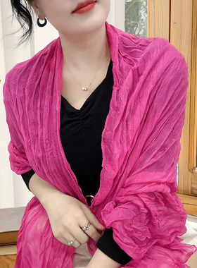 纯色人造棉麻中国红色丝巾夏围巾披肩两用女生秋冬季新薄款围脖