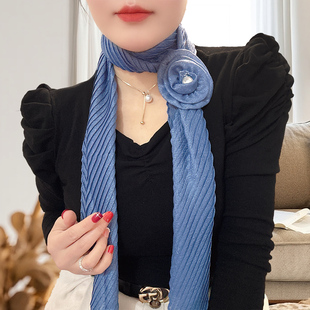 花朵夹子春夏季遮挡颈纹配裙子细窄长条尖角压皱丝巾围巾发带女