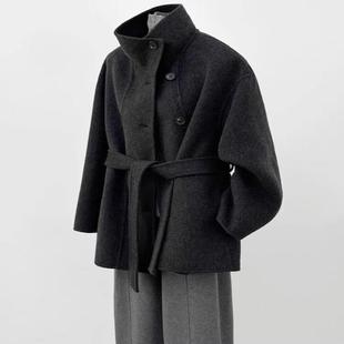 黑色短款双面羊绒大衣女秋冬季新款韩系小个子高级感毛呢外套